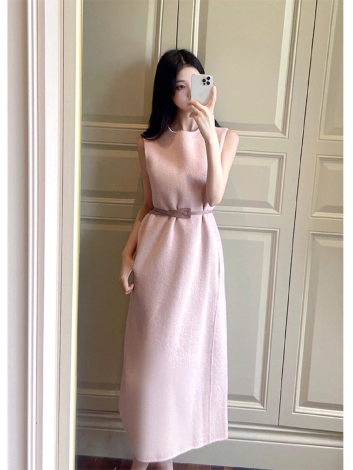 Chic Wool Two-Piece Set – Tweed Vest Dress & Cashmere Coat