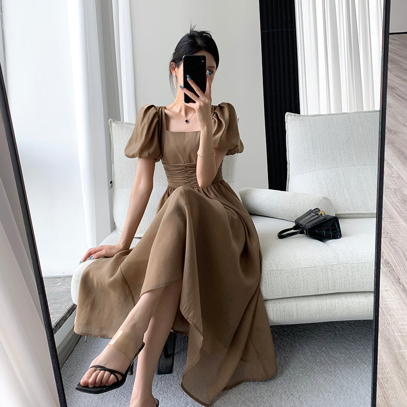 Retro French Square Neck Dress