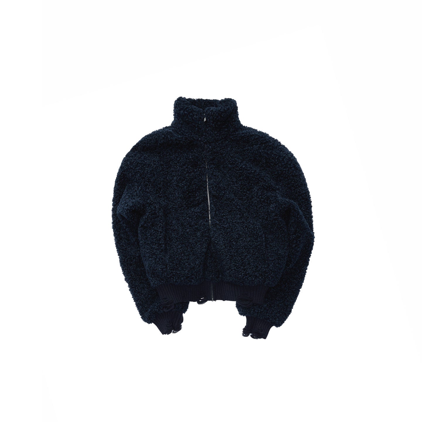 Stand-Collar Faux Shearling Cropped Jacket