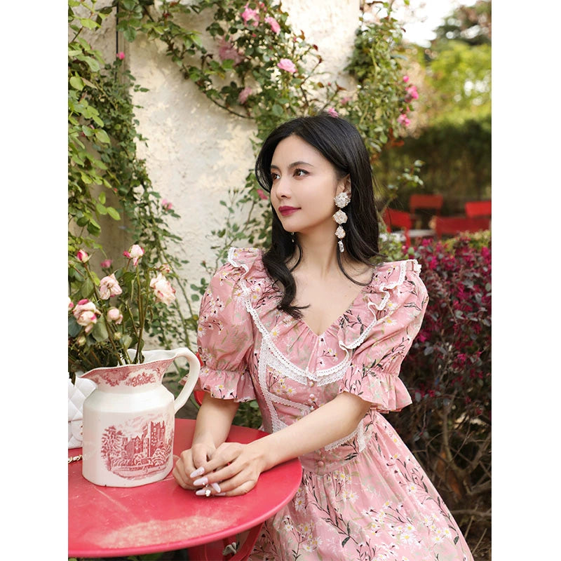 Garden Morning Tea Lace Patch Long Dress
