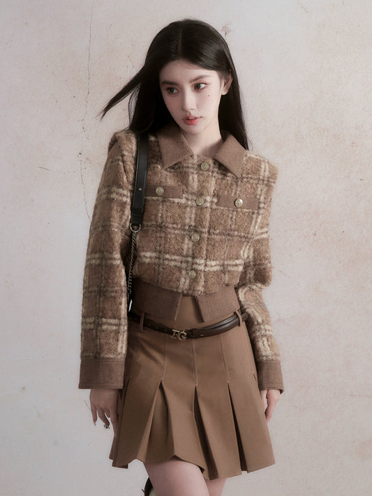 গসিপ গার্ল মেইলার্ড রেট্রো প্লেইড শর্ট কোট