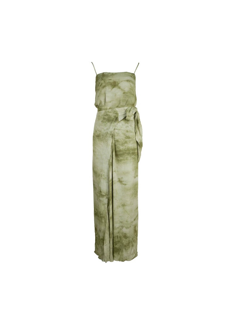 Retro Tie-Dye Waist Tie Long Slip Dress