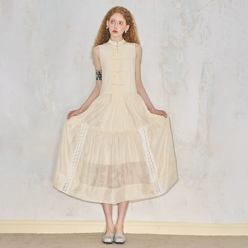 فستان جاكار صيني بدون أكمام