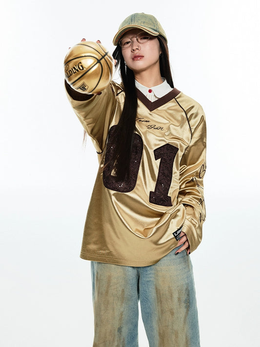 T-shirt sportiva retrò in raso