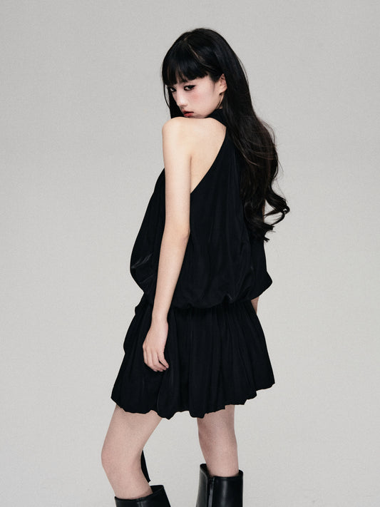 French Resort Style Sleeveless Flower Bud Halterneck Dress