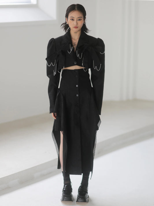 Темная жаккардовая полуюбка с завышенной талией