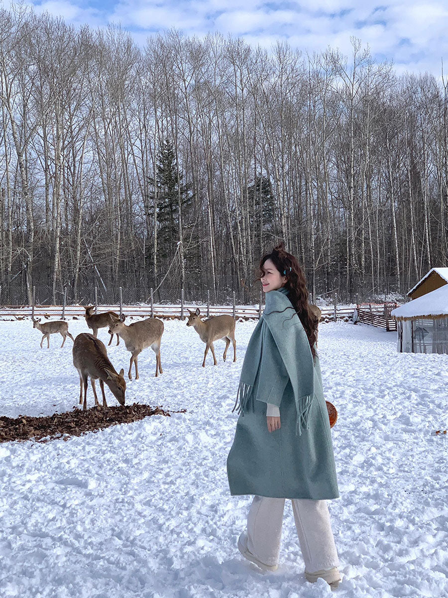 Liuyang Gold Cashmere Coat – Petite Mid-Length Scarf Wool Jacket