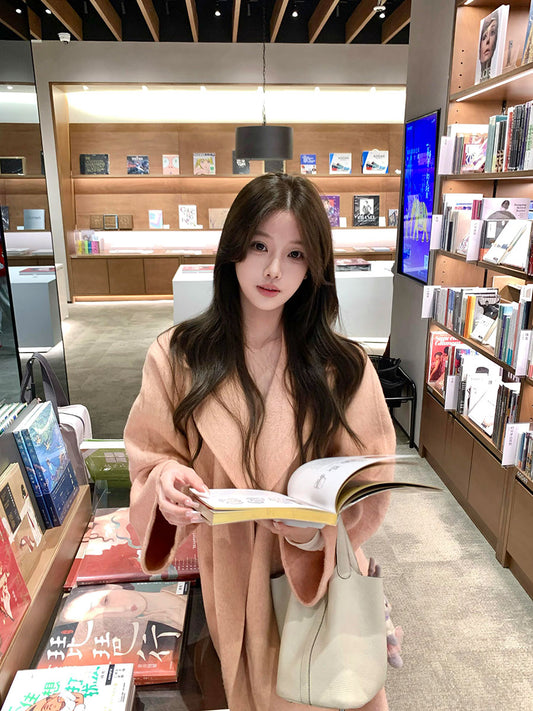 Reversible Pink Cashmere Coat – Celebrity Lapel Wool Jacket