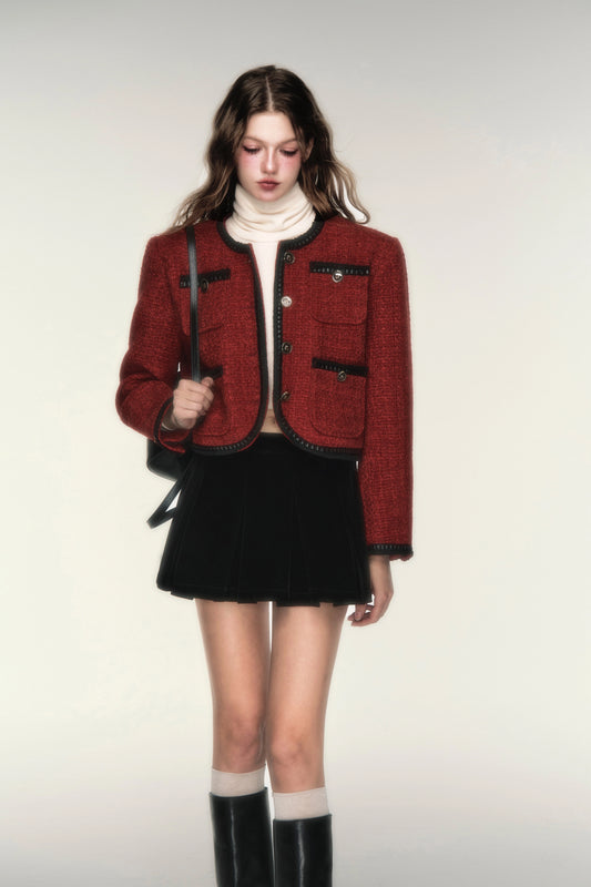 Velvet Pleated Mini Skirt - High Waist A-Line