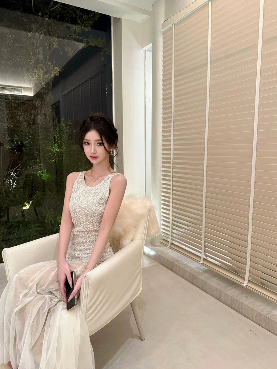 Beaded Backless Slip Dresses – Luxe Heavy Industry Engagement & Birthday Attire