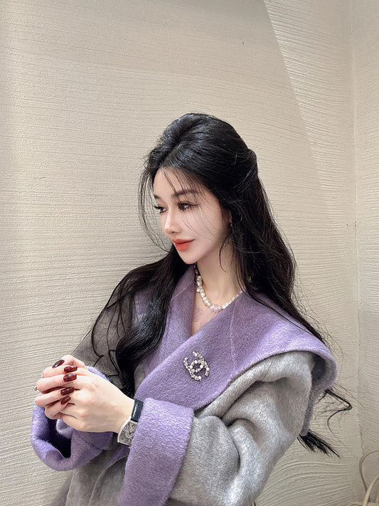 Reversible Cashmere Coat – Chic Short Lace-Up Celebrity Woolen Jacket