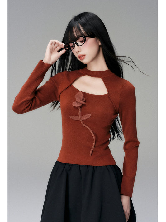 Tulip Cut-Out Slim Fit Knitted Sweater for Women