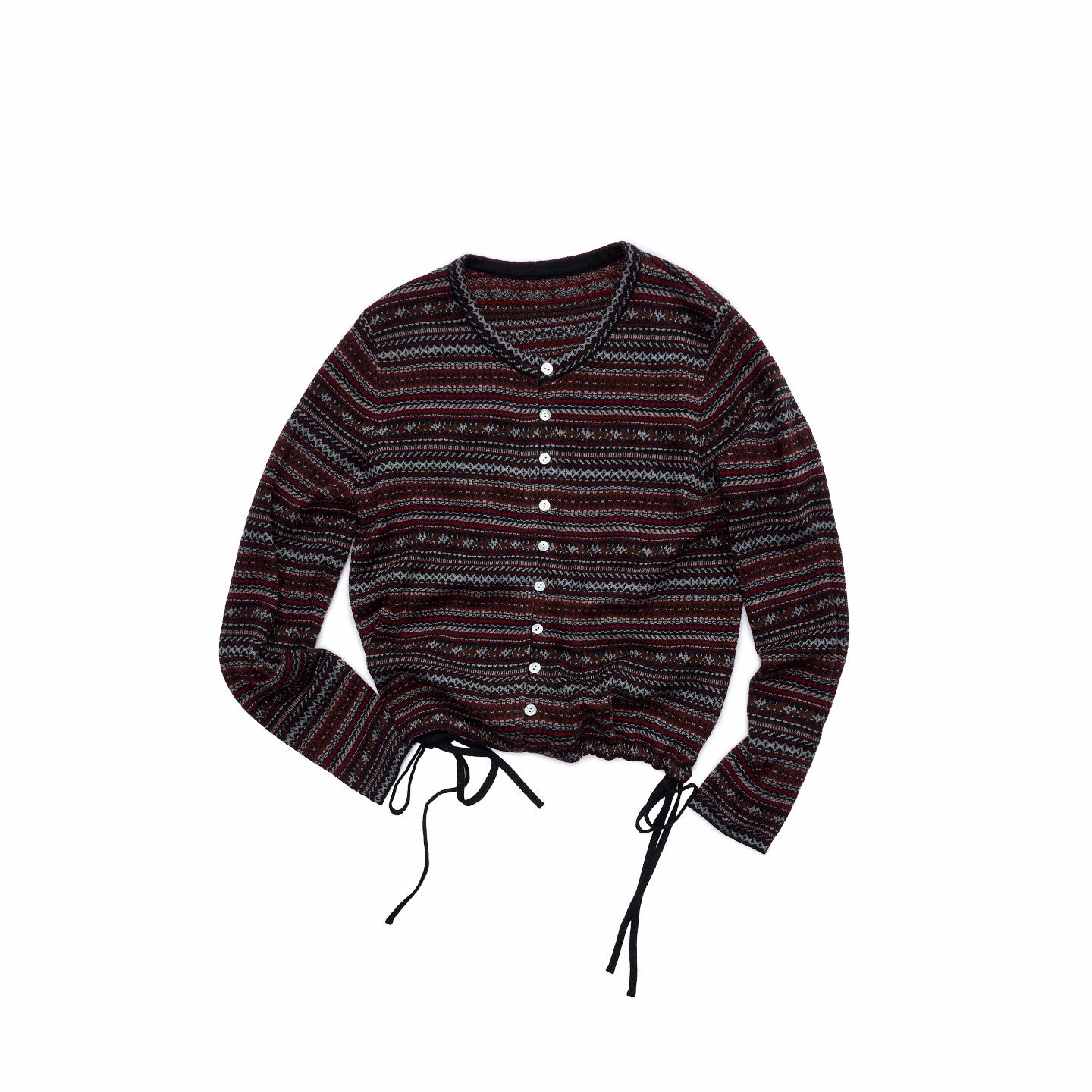 Fair Isle Pony Drawstring Knit Cardigan