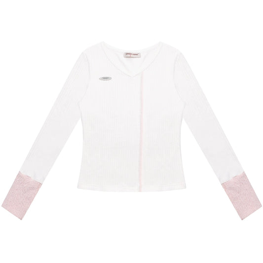 Облегающий вязаный топ с v-образным вырезом и длинными рукавами в стиле ретро для осени/зимы