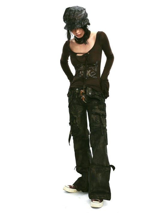 Jeans in metallo punk oro spazzolato