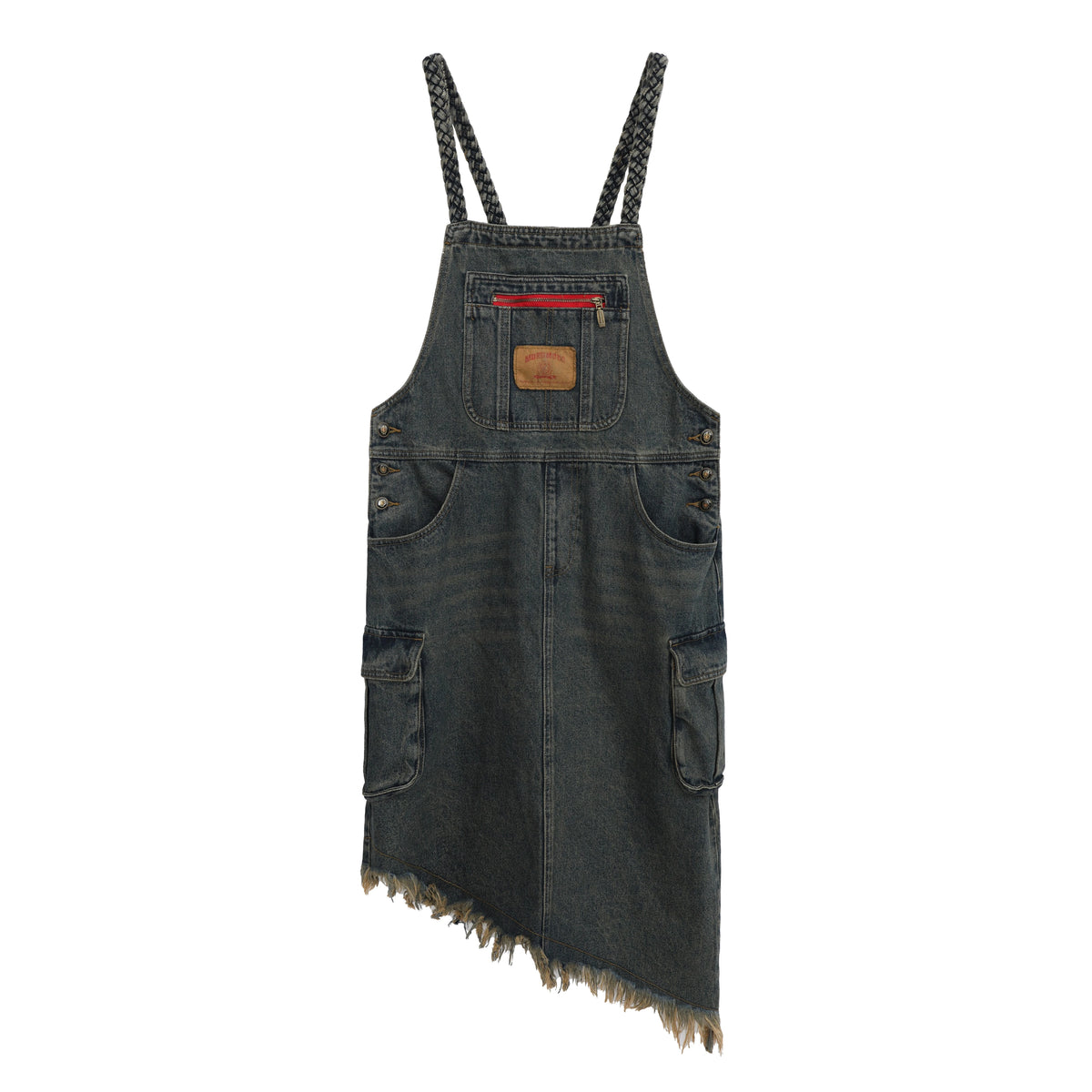 Fur Edge Denim Suspender Skirt