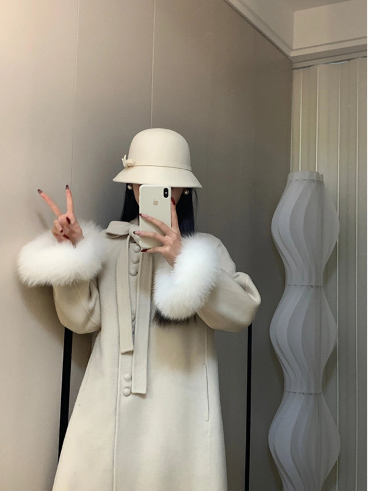 Reversible Cashmere Coat – Hepburn-Style Tie-Up Fox Fur Wool Jacket