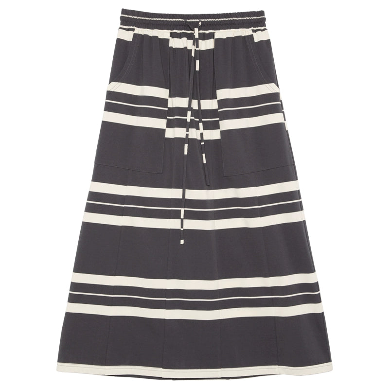 Flanaje blanco gris: falda de cintura elástica de bolsillo de parche