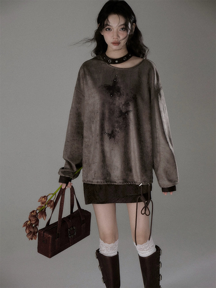 Withered Butterfly Sand Dune Round Neck Printed Hoodie