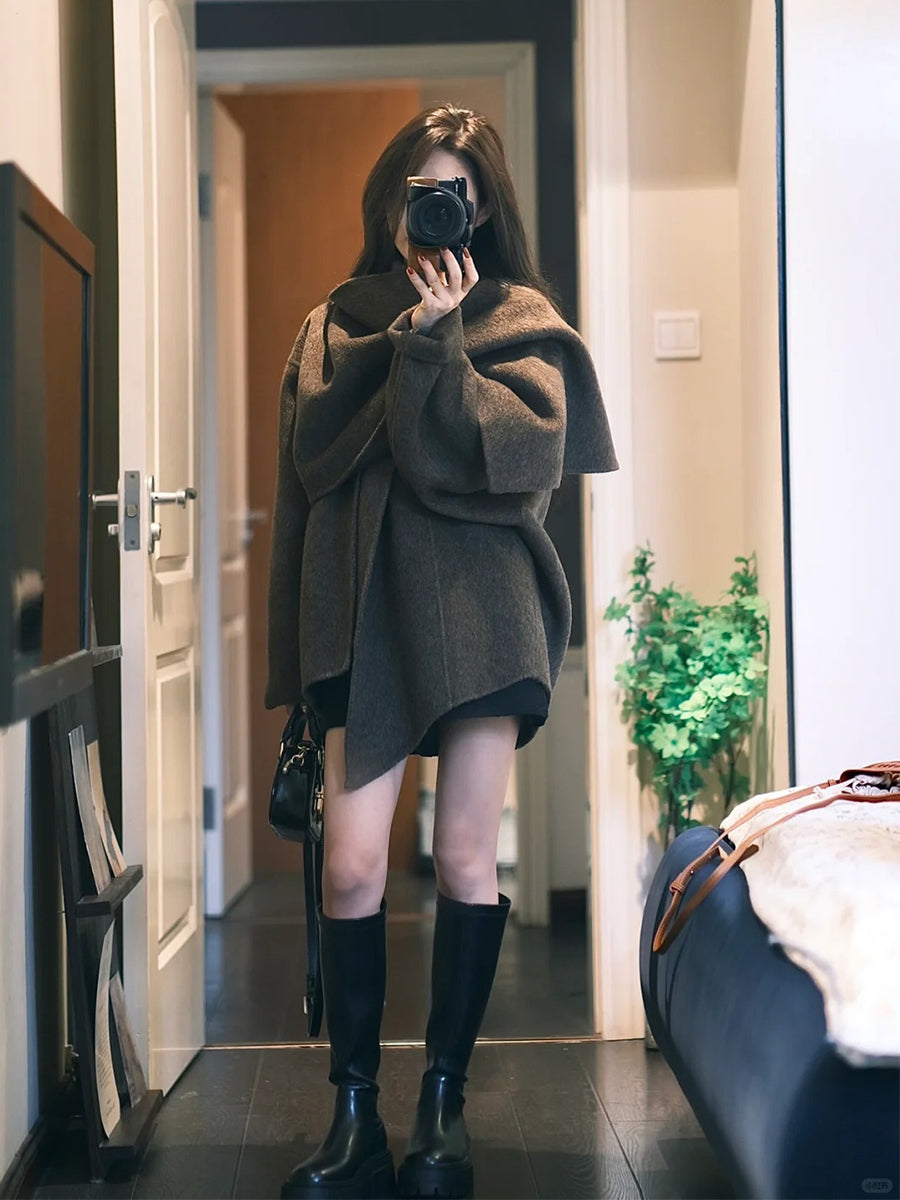 Reversible Cashmere Cape – Korean-Inspired Scarf Shawl Coat