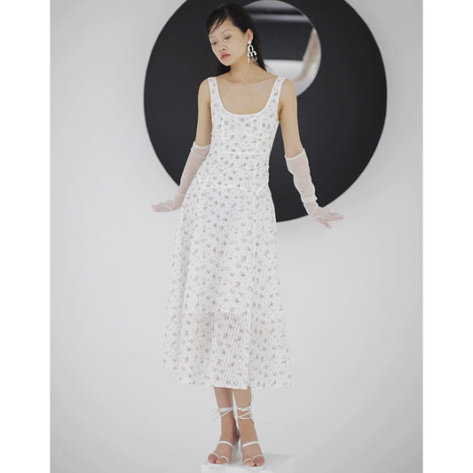 Платье с открытым воротником и французским ретро-цветом Q279