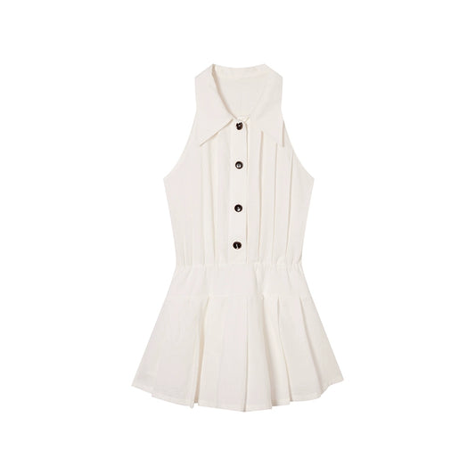 Daylight Tulle Linen Halterneck Dress - Pleated Sleeveless Summer Style