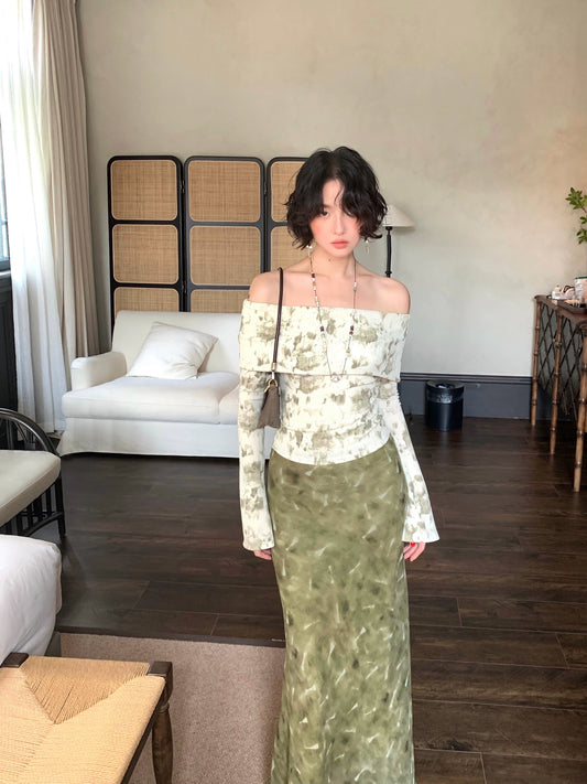 Golden Branches High-Waisted Fishtail Midi Skirt – Hong Kong Retro Autumn