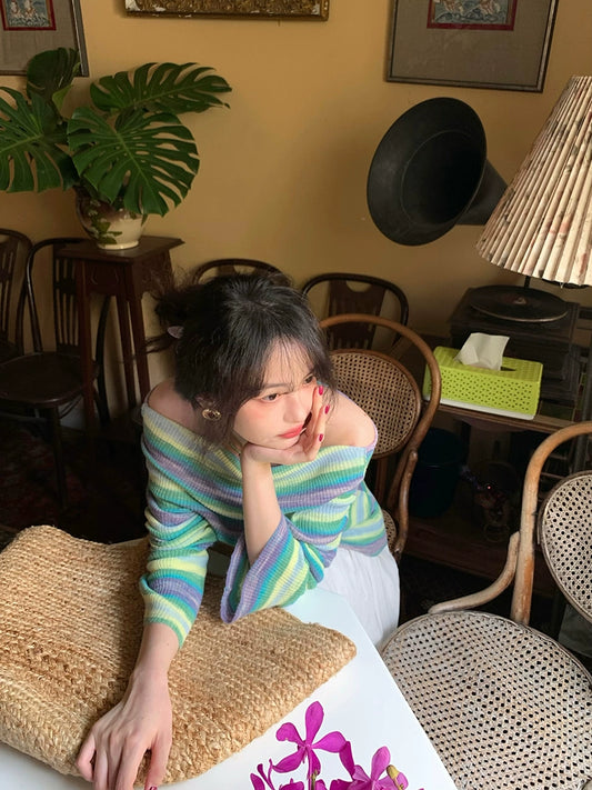 Suéter de solapa colorido retro