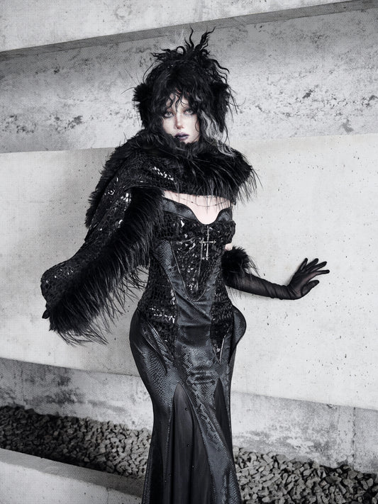 Shadow of the Snake Pupil Black fur grass with a variety of ways to wear a scarf to keep warm and windproof scarf