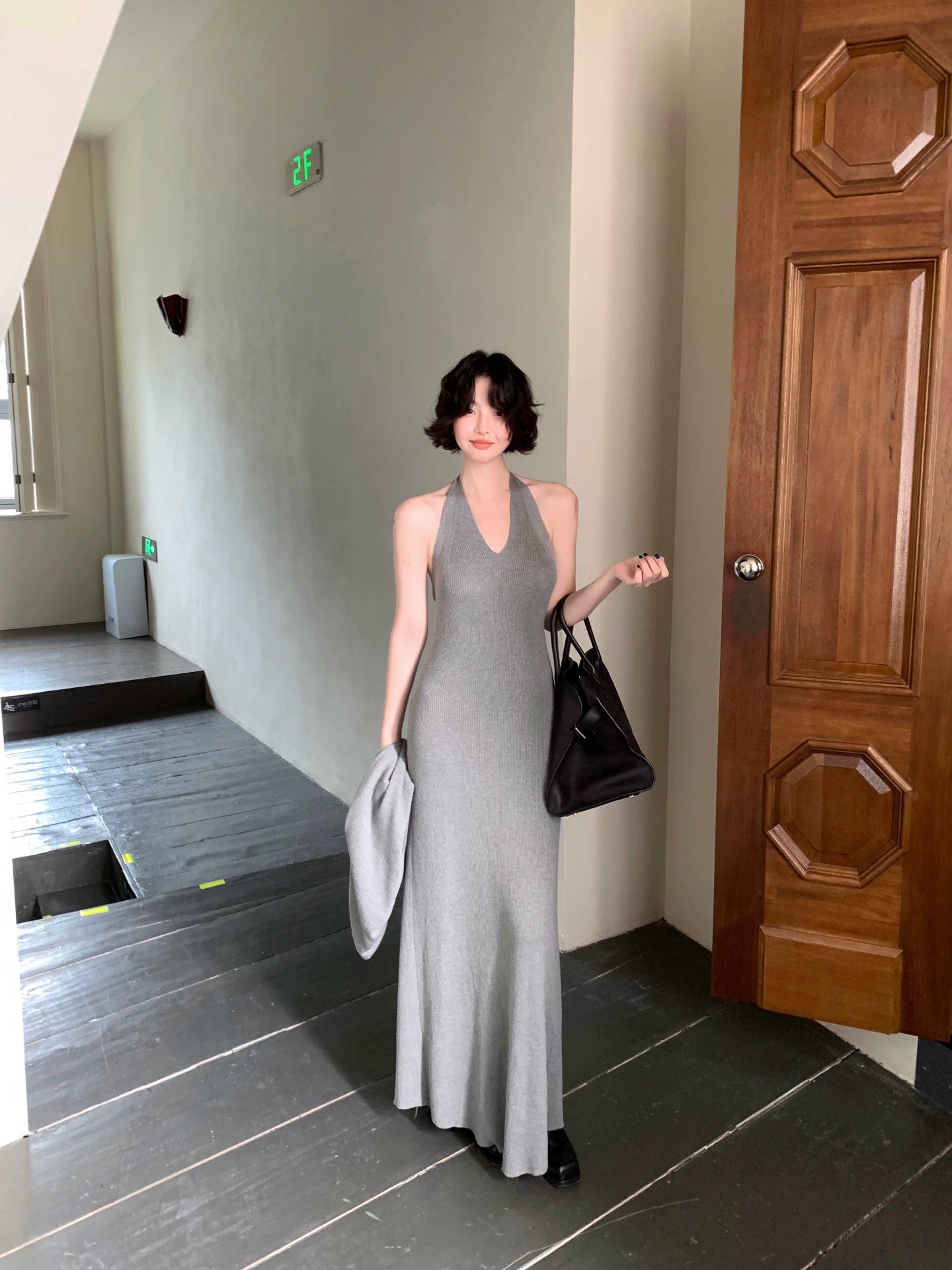 Qingtan Knit Cardigan & Halter Long Dress Set – Hong Kong Retro Autumn Look