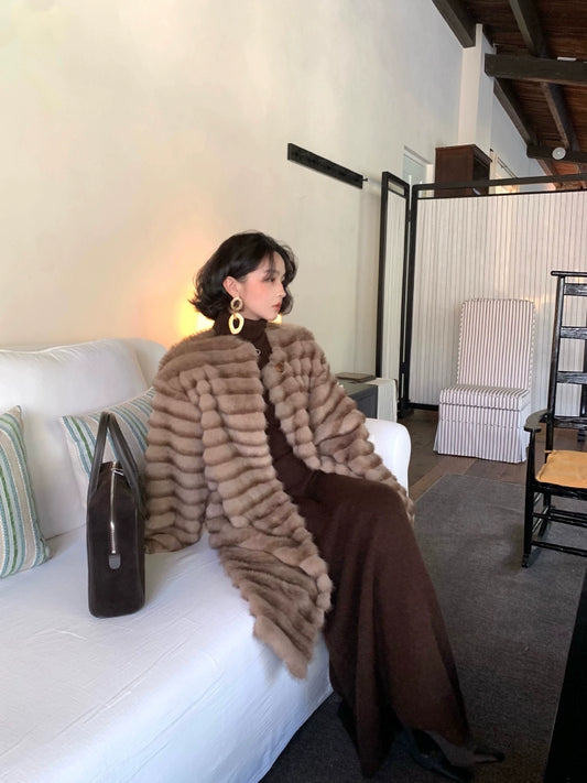 Long Eco-Friendly Fur Coat – Yunshu Three-Dimensional Stripes