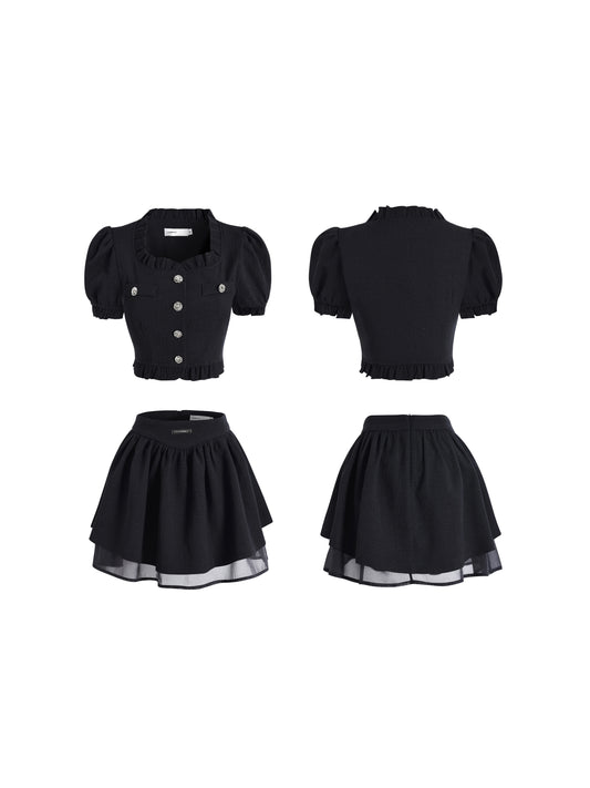 French Fragrance Black Fluffy Set Skirt