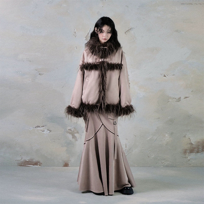 Island Plush Patchwork Suede Fur Winter Jacket