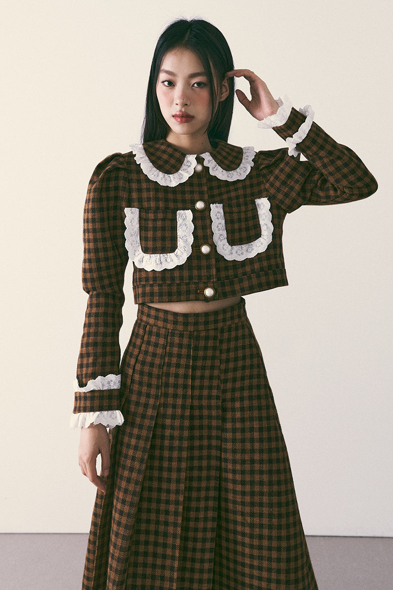 Brown Plaid Lace Two-Piece Set by 1PSTUDIO