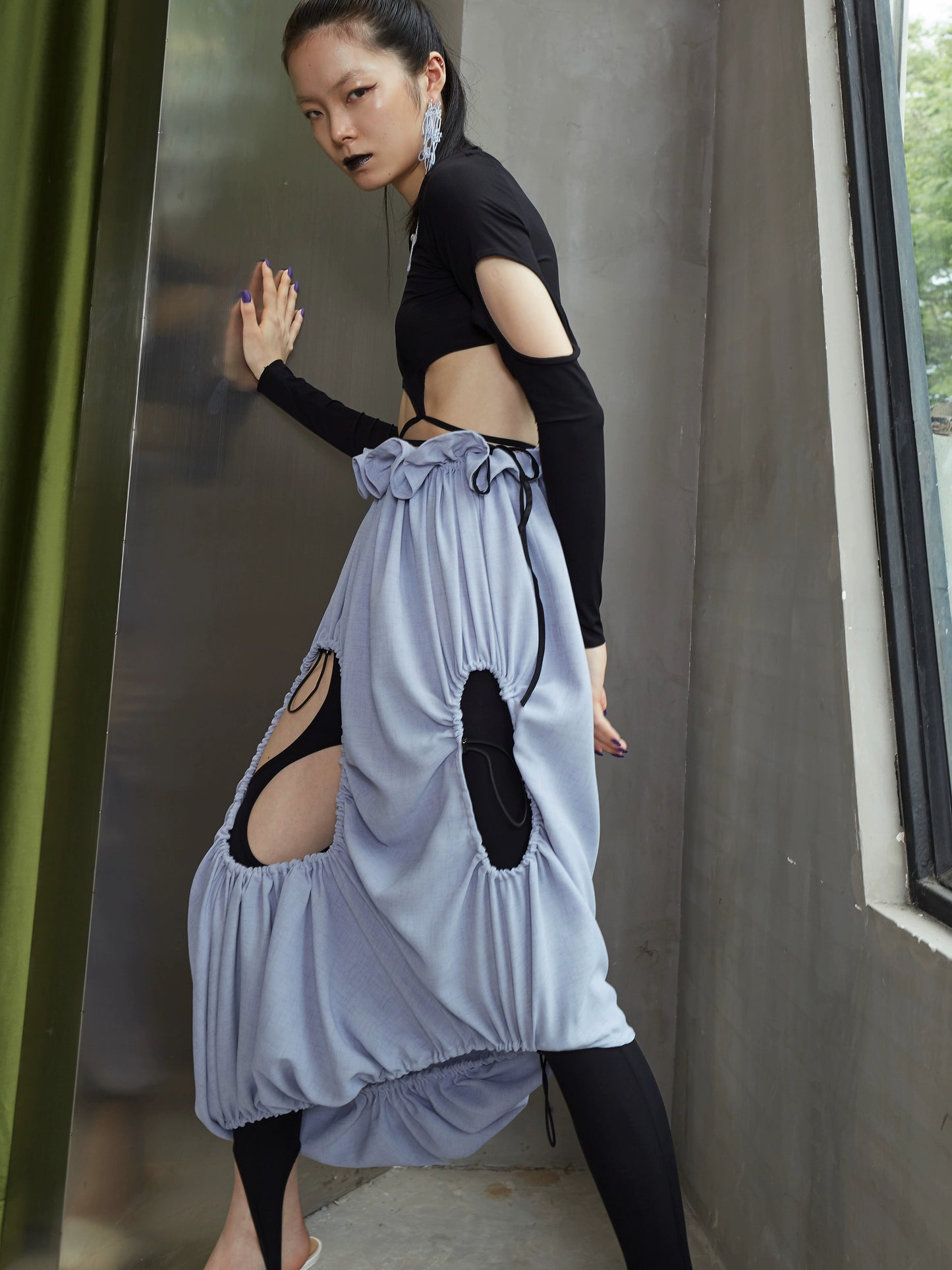 Geometric Hollow Irregular Tie-up T-Shirt