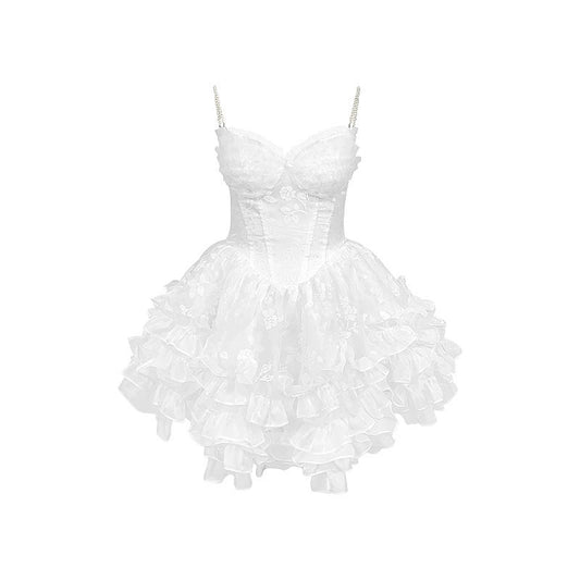 Set de satén rosa de organza blanca