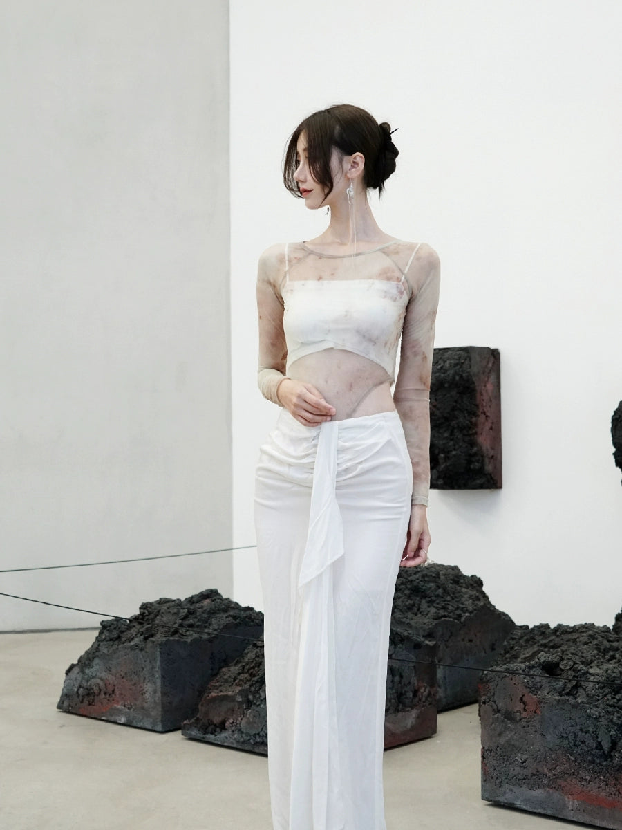 Top de una pieza de manga larga rosa