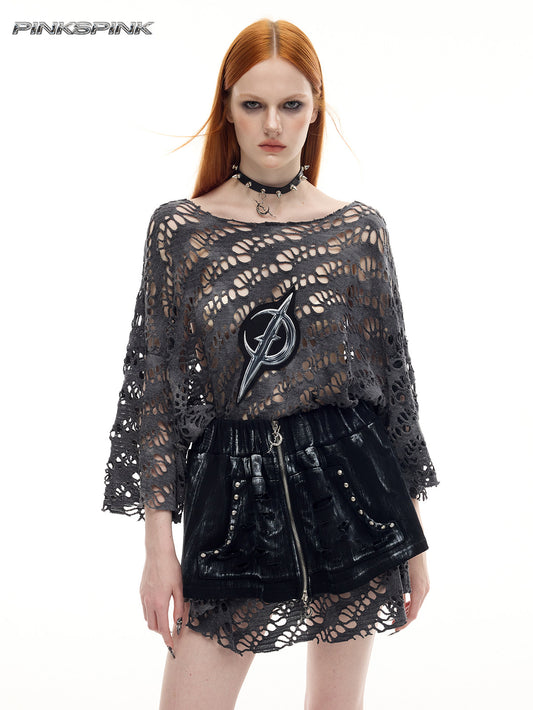 Electric Moon Hand-Painted Zippered Punk Y2K Mini Skirt