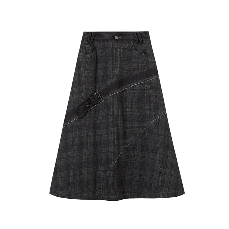 Split Plaid A-line Skirt