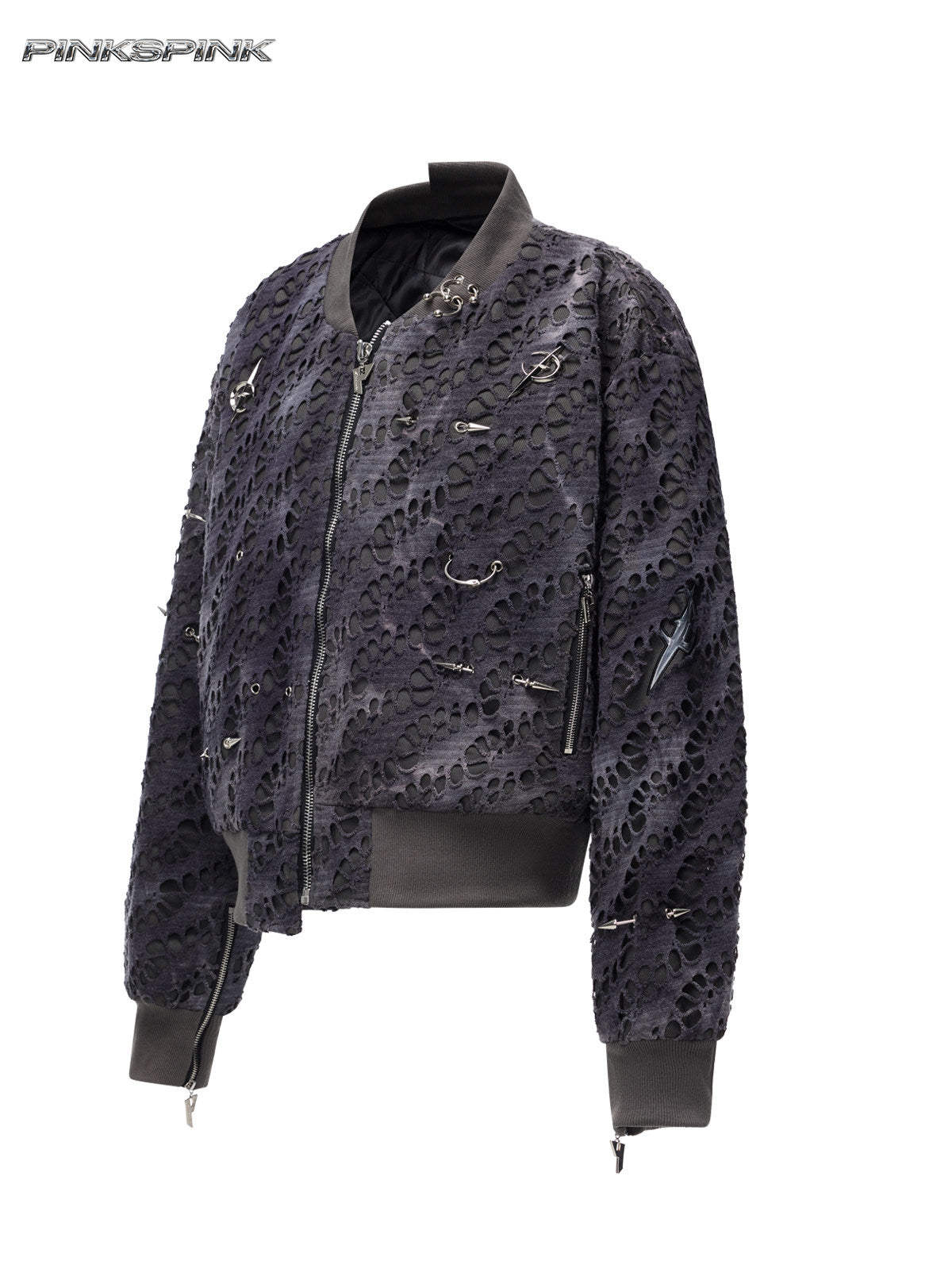 Electric Moon Blackmetal Patchwork Riveted Y2K Cotton Jacket