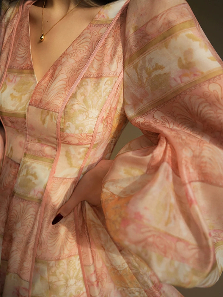 Porcelain Blossom Slim Tea Dress – Romantic French Style