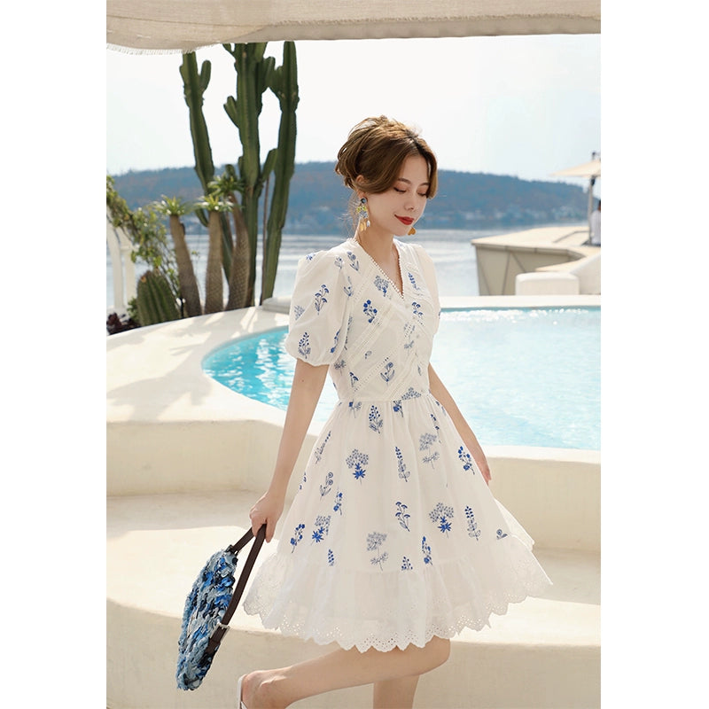 Clear Breeze Cotton Lace Splice Dress