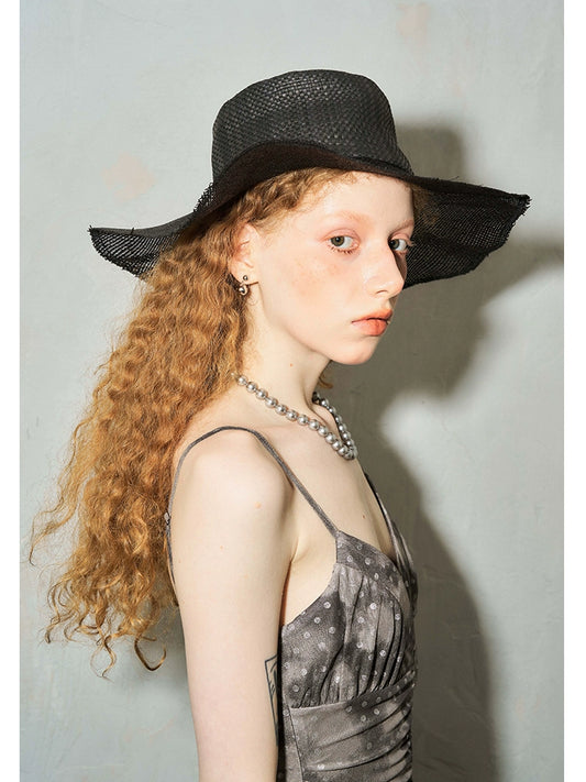 রিসোর্ট শৈলী কালো বোনা সূর্য টুপি