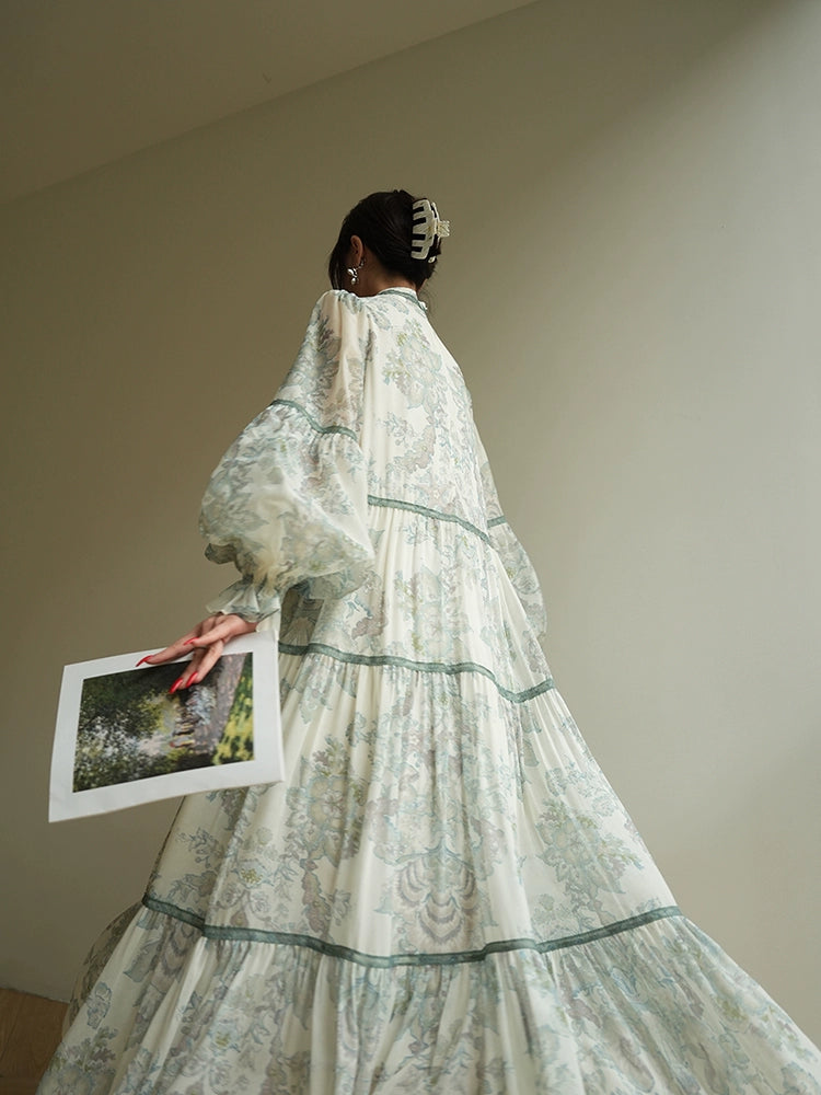 French Court Vintage Print Dress Spring 2025 Loose Large Skirt Long Skirt