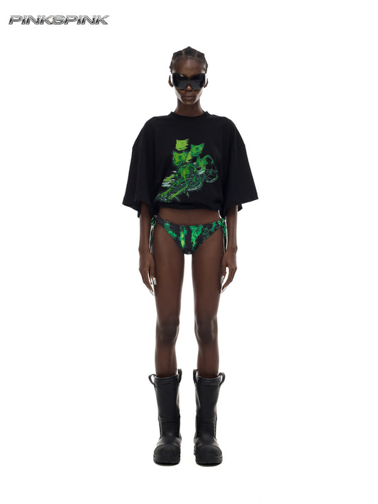 Cat Skeleton Space Capsule Graphic Y2K Tee