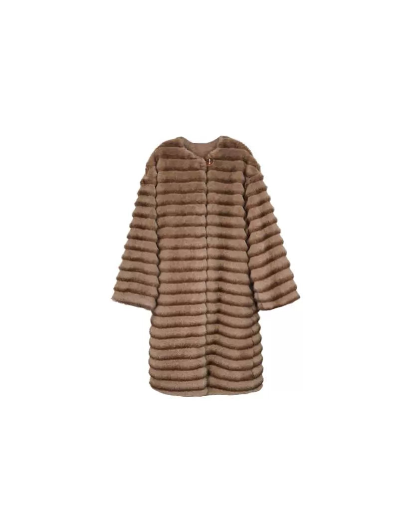 Long Eco-Friendly Fur Coat – Yunshu Three-Dimensional Stripes