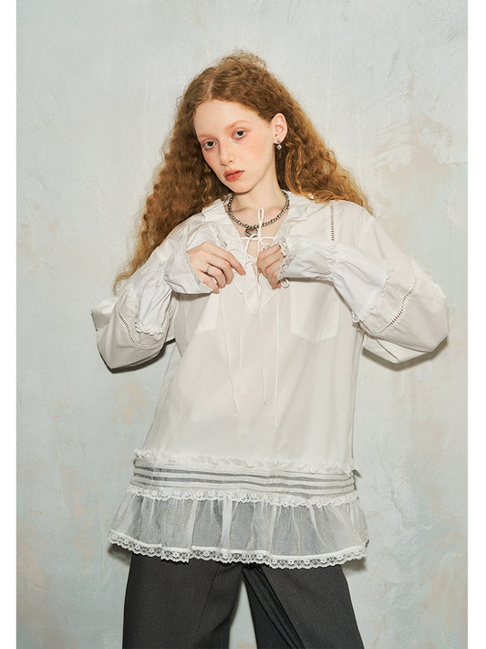 Pleated Lace Patchwork Top