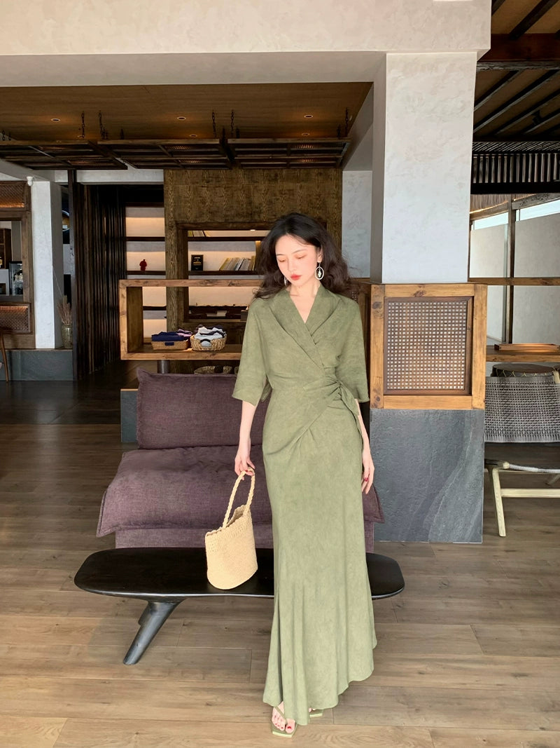 Overlapping Collar Wrap Dress Overlapping Collar Wrap Dress