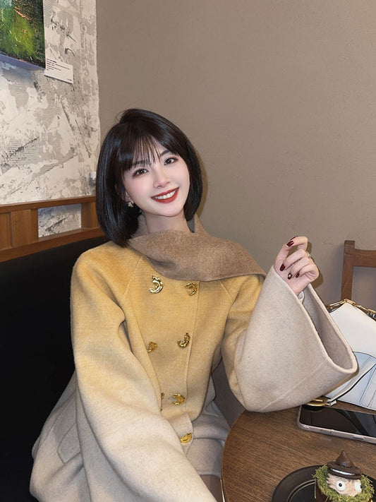 Reversible Cashmere Cloak – Petite Fit Metal Buckle Scarf Wool Jacket