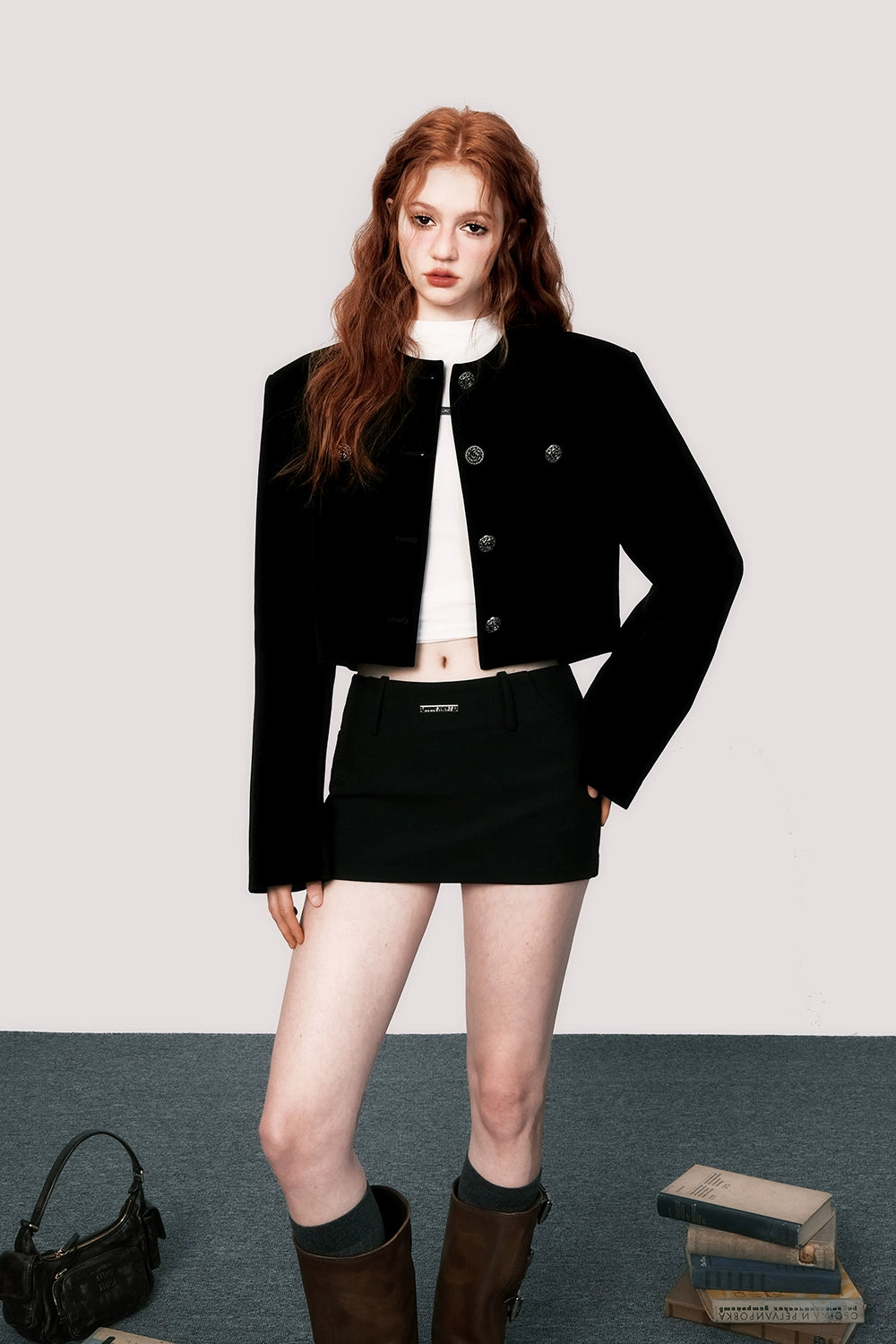 Abrigo fragante negro de terciopelo de alta calidad - Retro francés